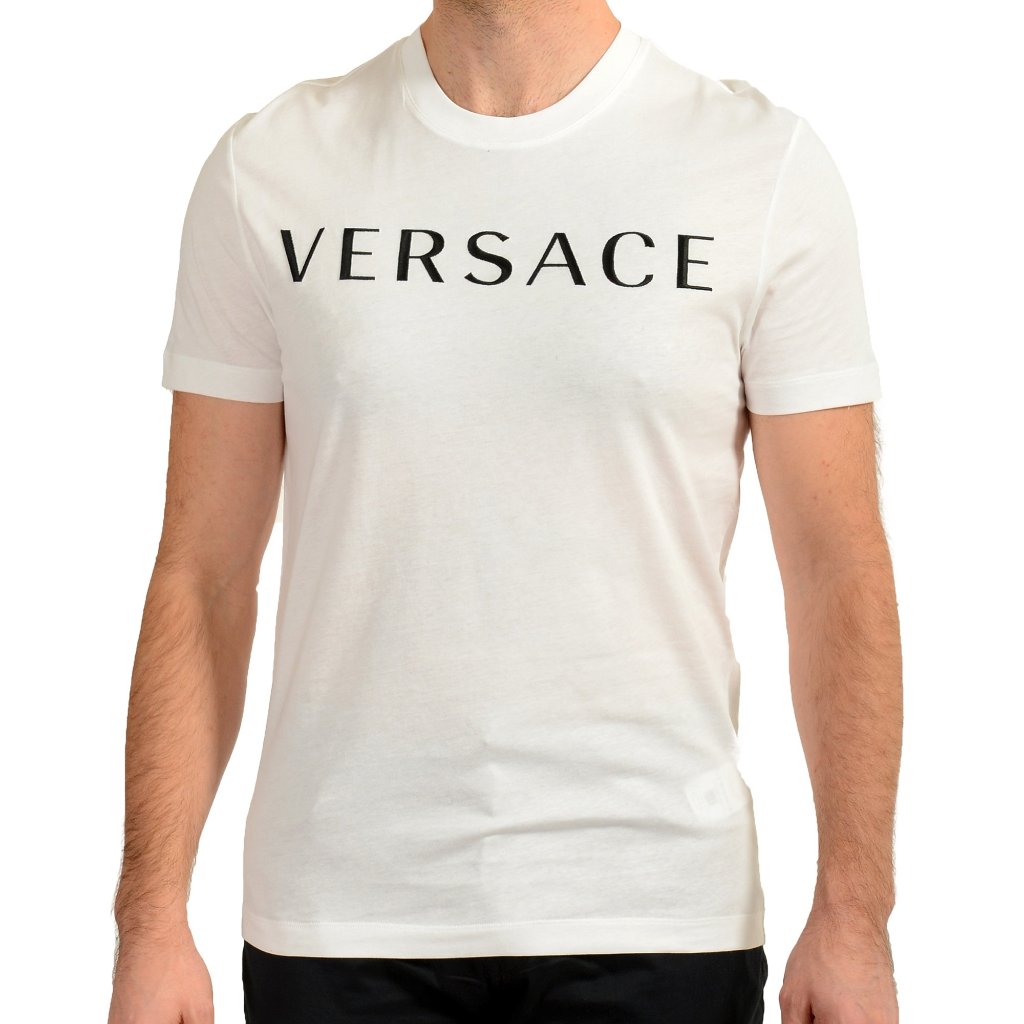 Versace Men's White Logo Embellished Crewneck Short Sleeve T-Shirt Us S It 48
